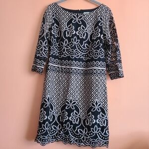 Eliza J Black & Cream Lace Shift Cocktail Dress - 12